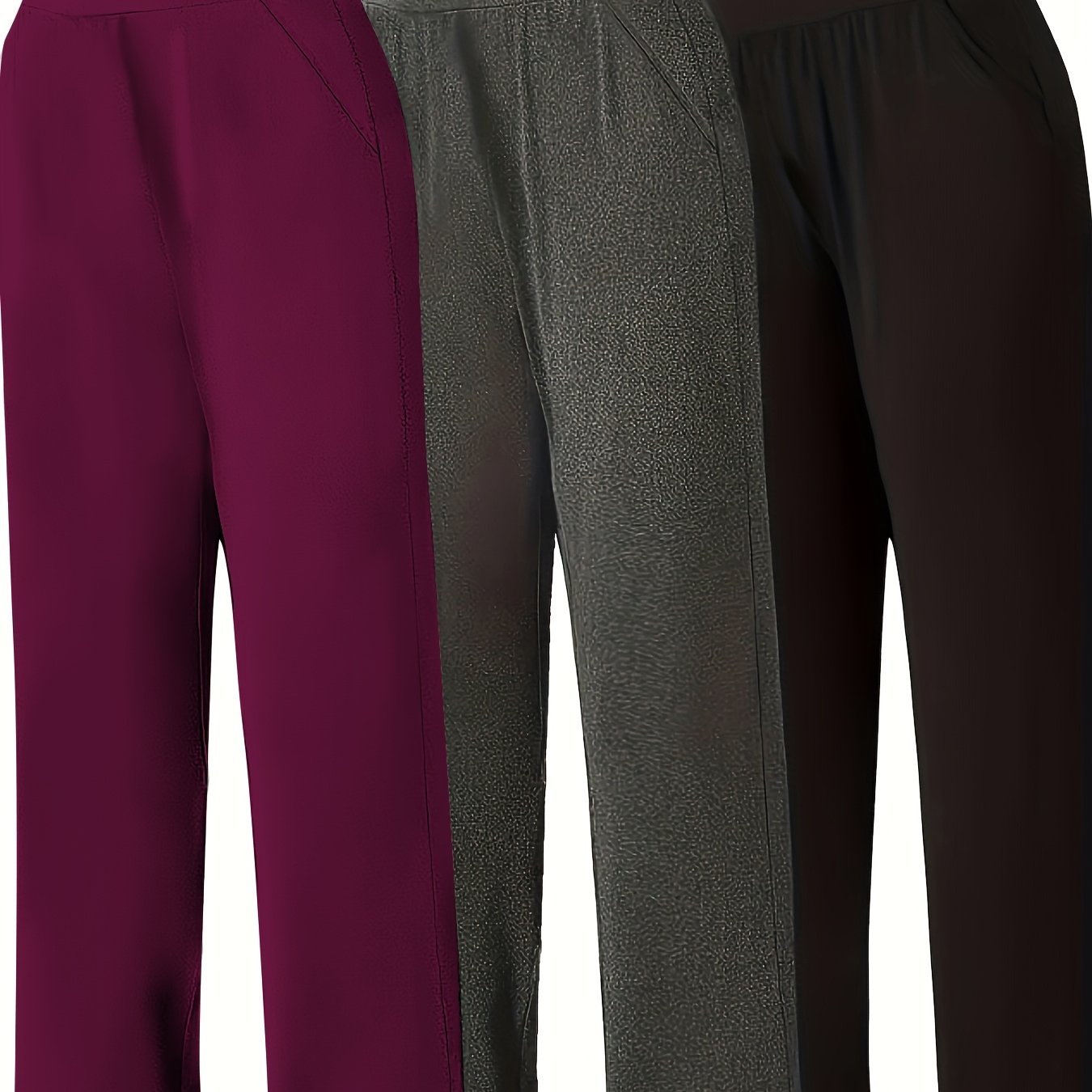 Pantalon Femme Grande Taille Décontracté – Taille Haute avec Poches, 3 Couleurs (Pourpre, Gris, Noir), Tous Saisons