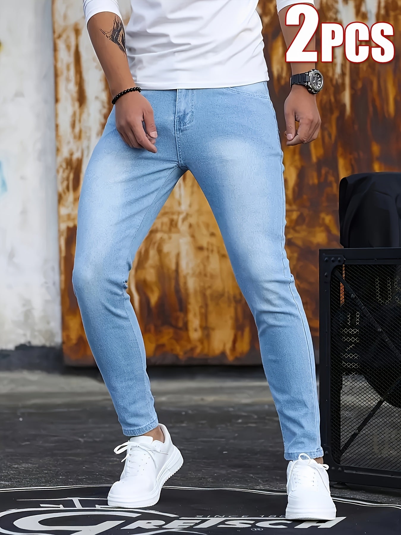 Lot de 2 Jeans Homme – Taille Mi-Haute, Extensible