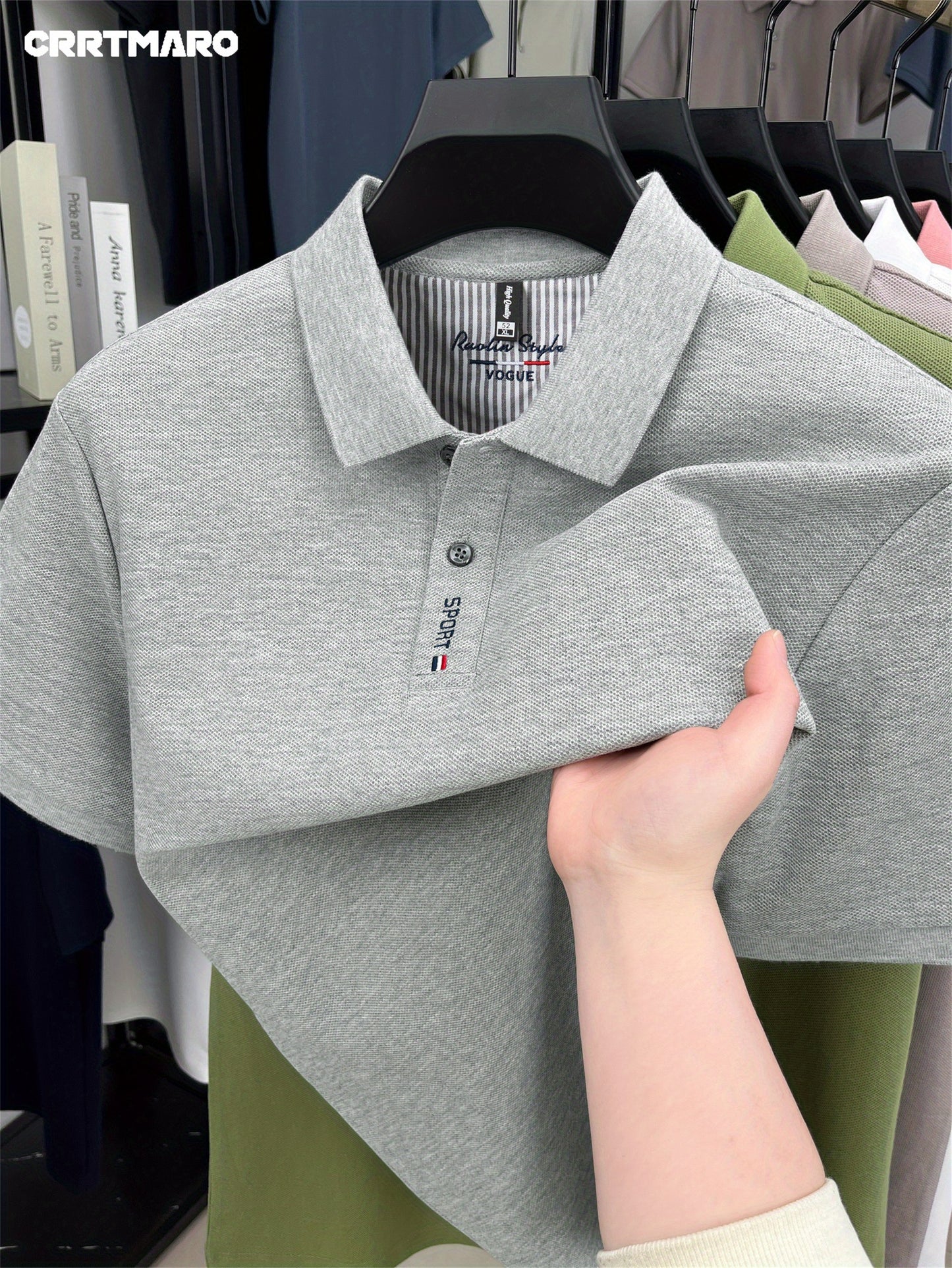 CRRTMARO Men's Mint Green Shirt - 100% Cotton Short Sleeve Summer T-Shirt with White Piping Collar & Logo, Casual Button-Front Placket, Mint Green ( Green) for, Beach, Office - Breathable & Wrinkle-Resistant