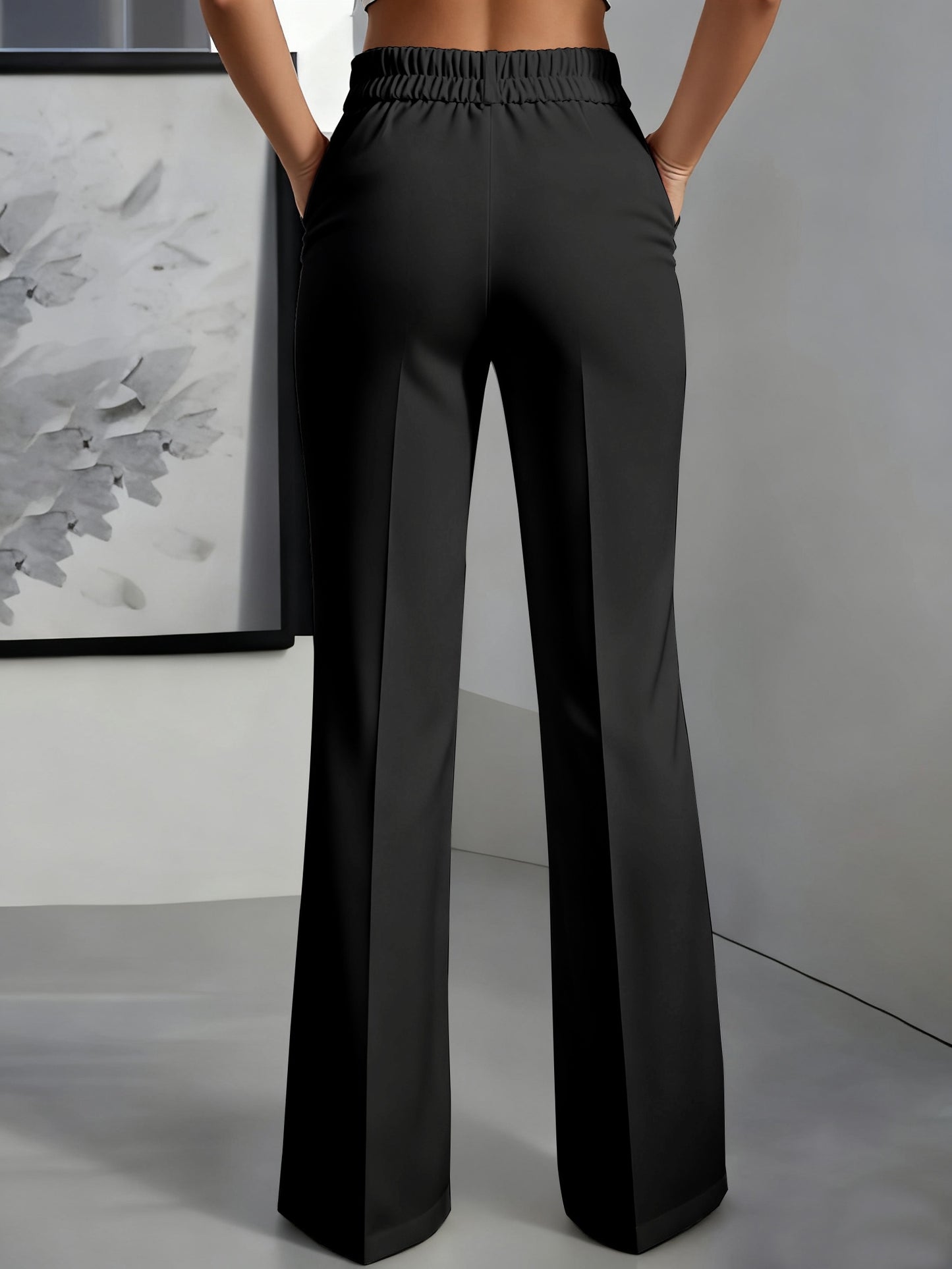 Pantalon Femme Blanc Élégant – Jambe Large avec Boutons