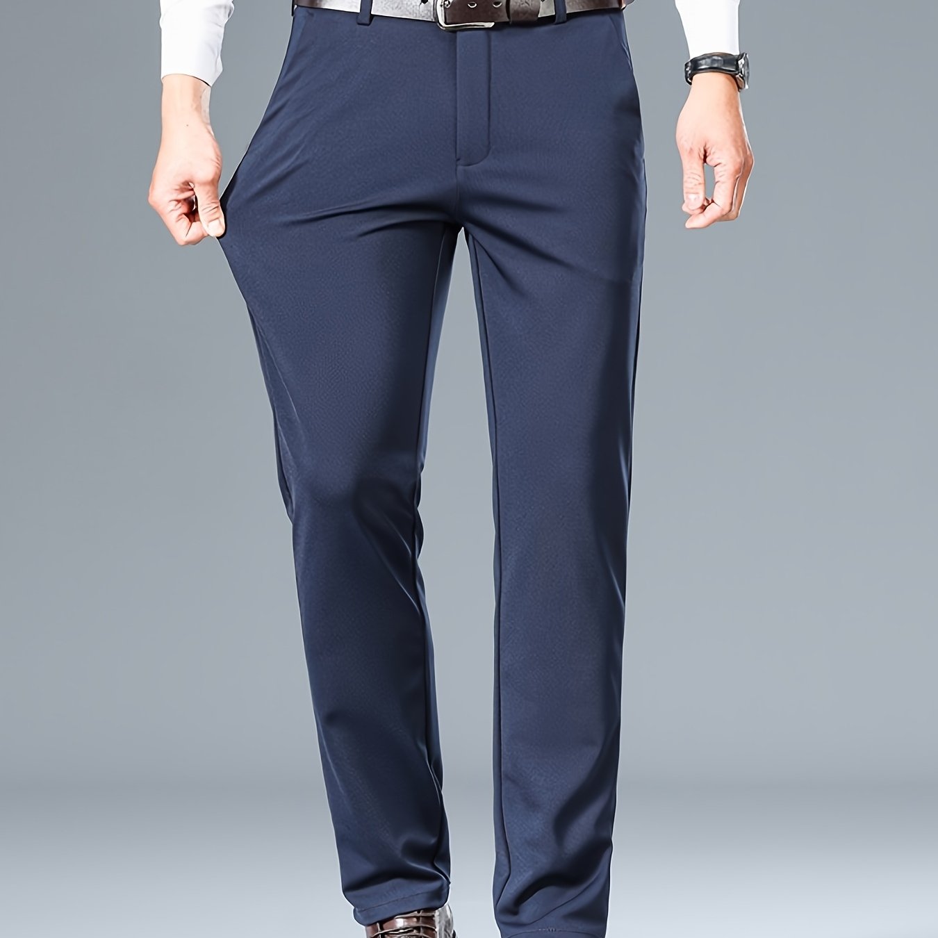 Pantalon Homme Business Léger – Gris, Jambe Droite, Tout Saison, Sans Ceinture