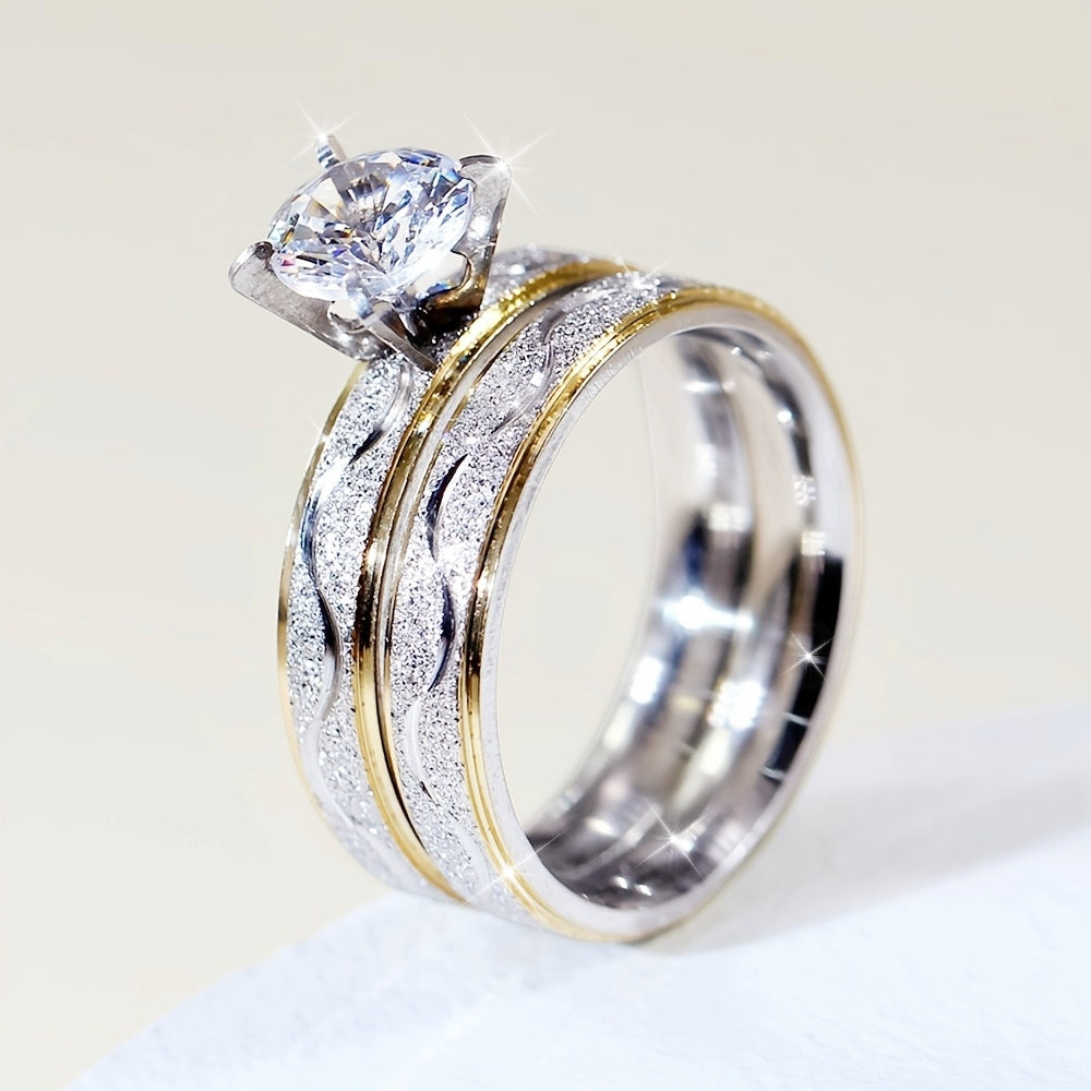 Stylish Golden Pearl Sand Couple Ring for Men and Women