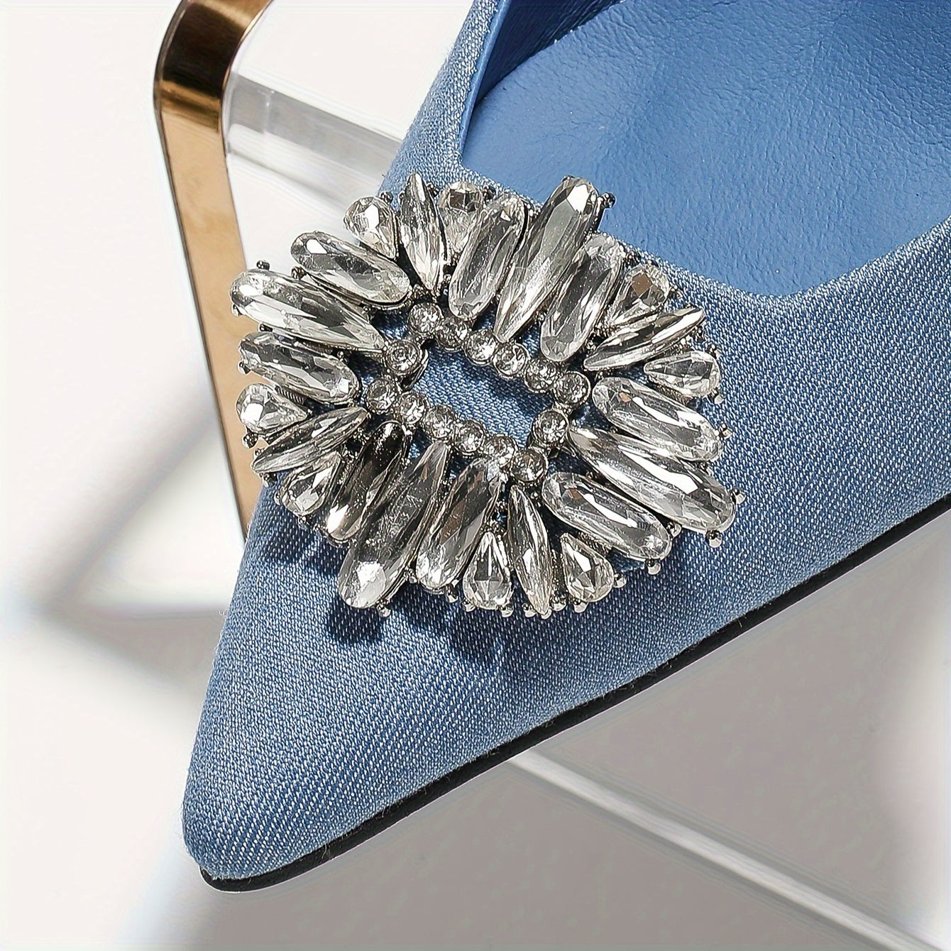 Sandales à Talons Aiguilles pour Femme – Bout Pointu Bleu, Bride à la Cheville en Verre, Enfilage Facile, Élégantes et Polyvalentes Toutes Saisons pour Occasions Décontractées et Formelles, Semelle en Caoutchouc pour Stabilité