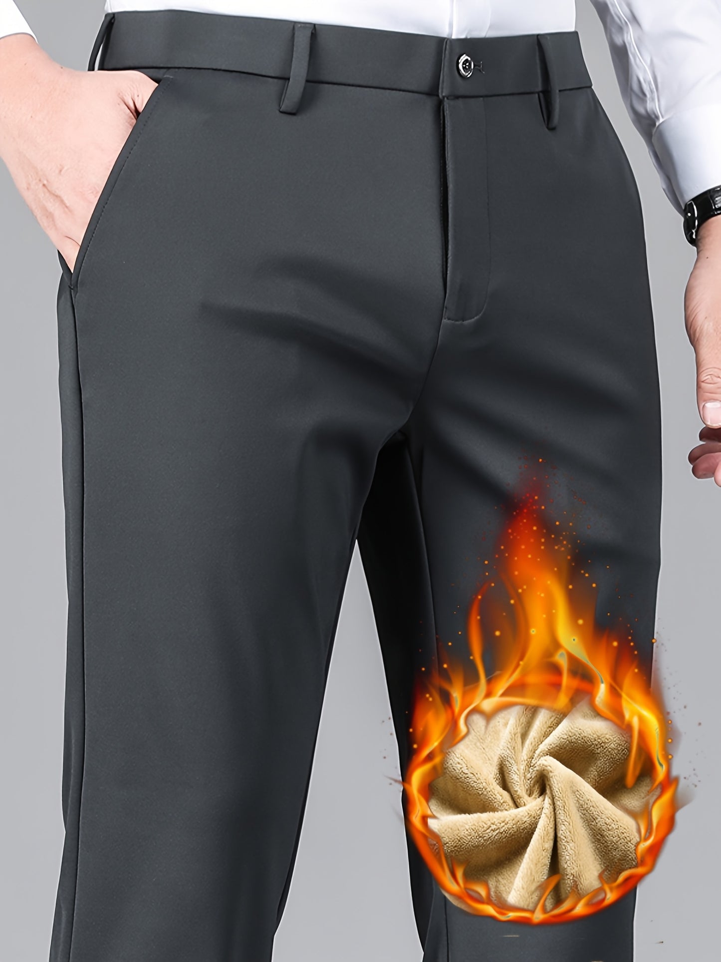 Pantalons Homme Business Casual – Polaire, Thermiques, Anti-Rides, Stretch, Cordon, Logo Brodé, Automne/Hiver