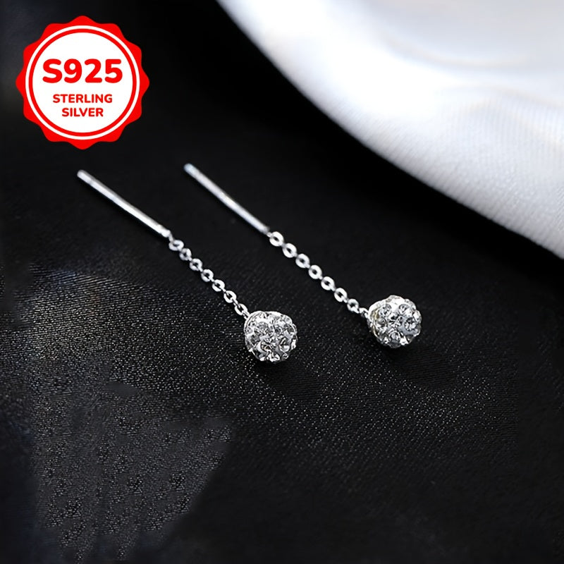 1 paire de boucles d’oreilles, argent sterling S925, plaqué argent ultra-brillant avec zirconia synthétique et zirconia cubique synthétique en forme de boule