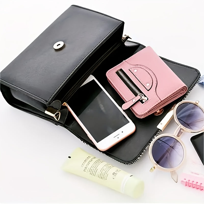 Sac à bandoulière à carreaux tendance – rabat avec bouton-pression, bandoulière, sac et portefeuille pour usage quotidien