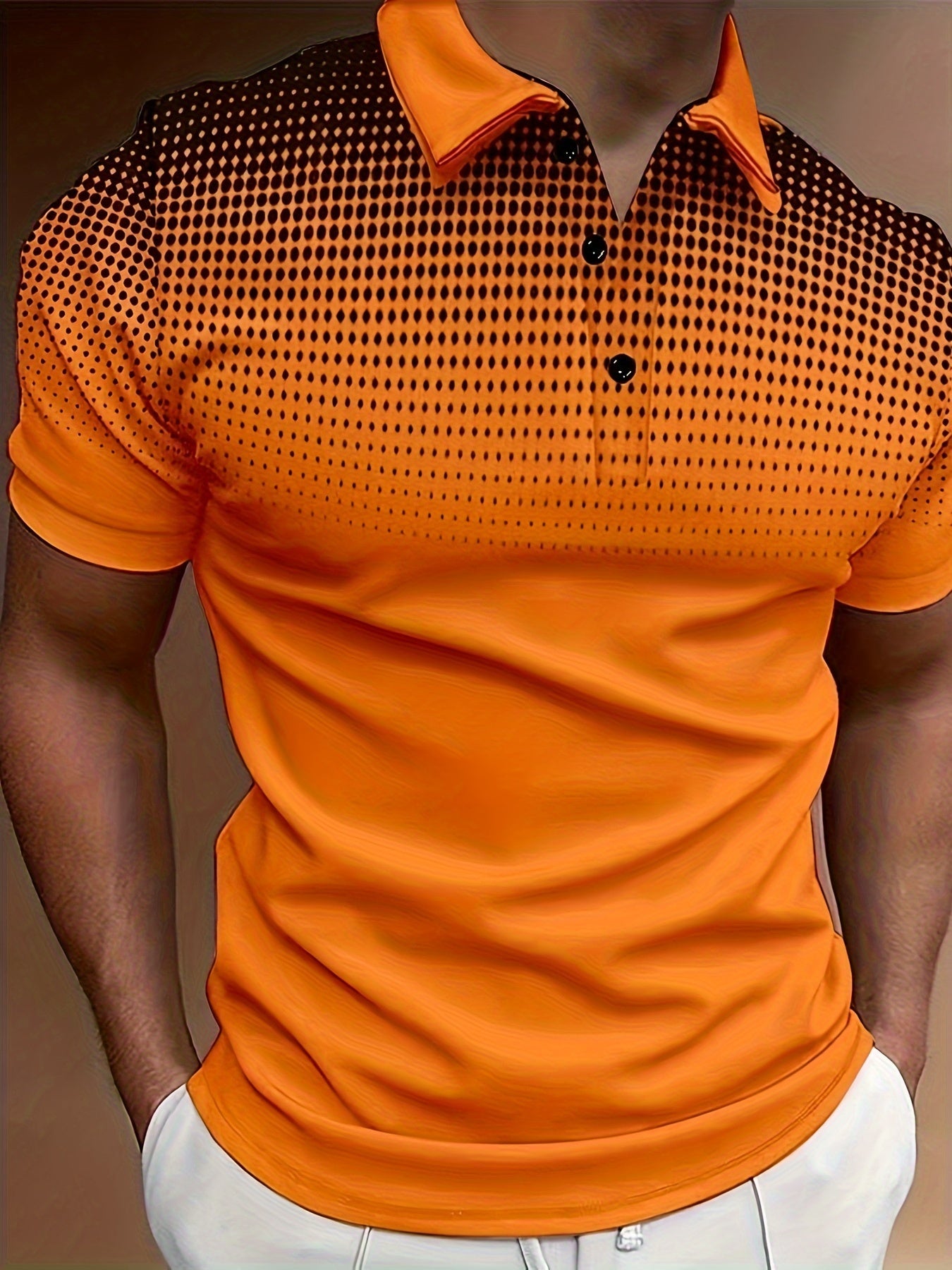 2pcs Men's Gradient Pattern Print Short Sleeve Lapel Golf Shirts, Casual Style Slight Stretch Regular Fit Summer Tops, Summer Golf Shirts