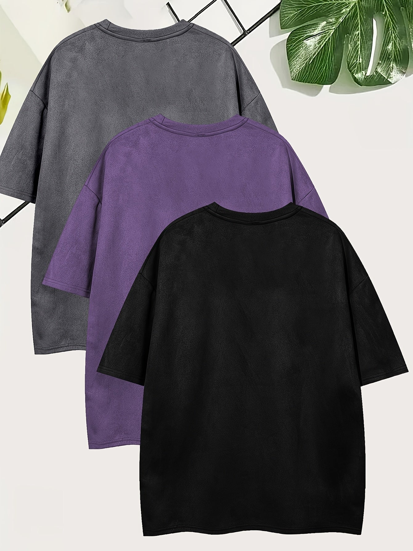 Pearson OBM Men'S Casual Loose Solid Color Faux Suede T-Shirt Set of 3, Short-Sleeve Round Neck Comfortable Tops.