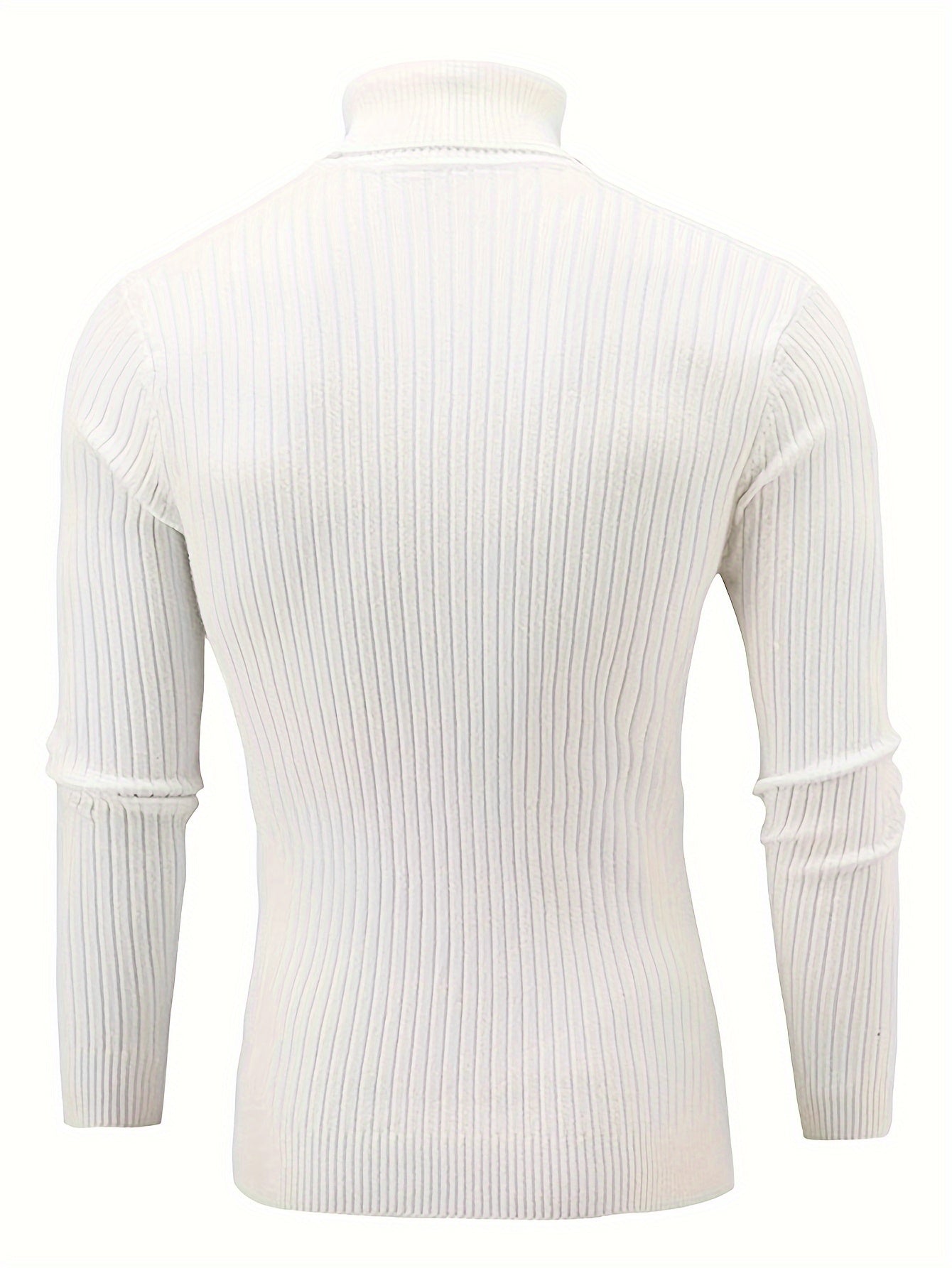 Men's Casual Turtleneck Sweater - Long Sleeve Stretch Knit Pullover, Regular Fit Solid Color Golf & Party Wear, Autumn Winter Wardrobe Essential, Winter Apparel, Academic Style, Ribbed Texture, Cold Weather Clothing, Classic