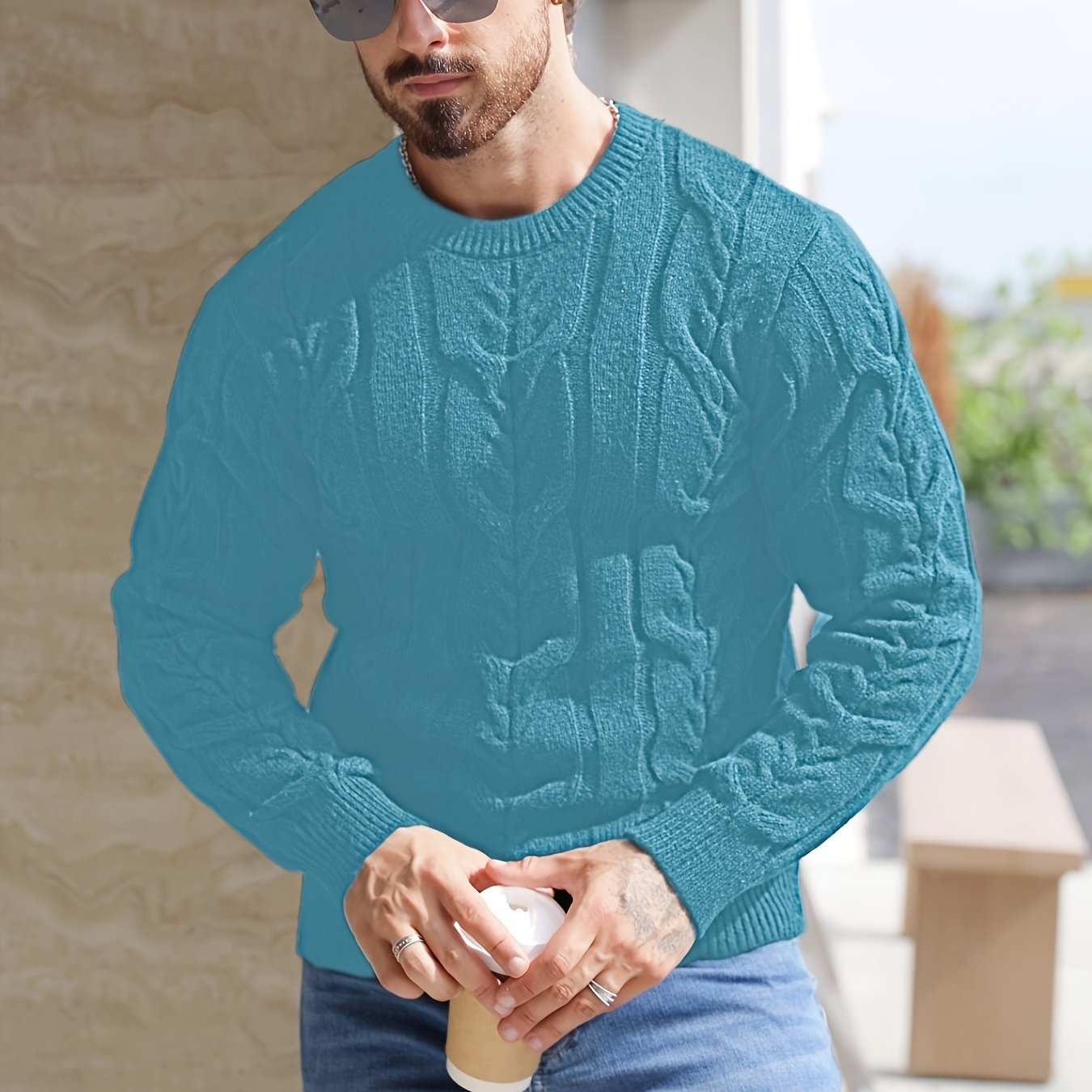 Men's Casual Striped Pullover Sweater - Soft Stretch Knit Crewneck Long Sleeve, Machine Washable H-Fit Ribbed Trim for Autumn Winter, Medium Elasticity Fabric