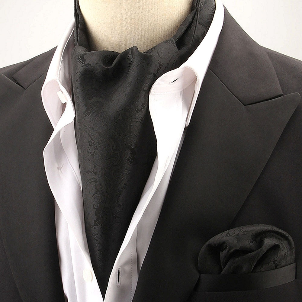 2pcs Ascot Homme – Écharpe et Pochette Style Rétro Britannique pour Mariages et Événements, Motifs Pois/Paisley/Fleur