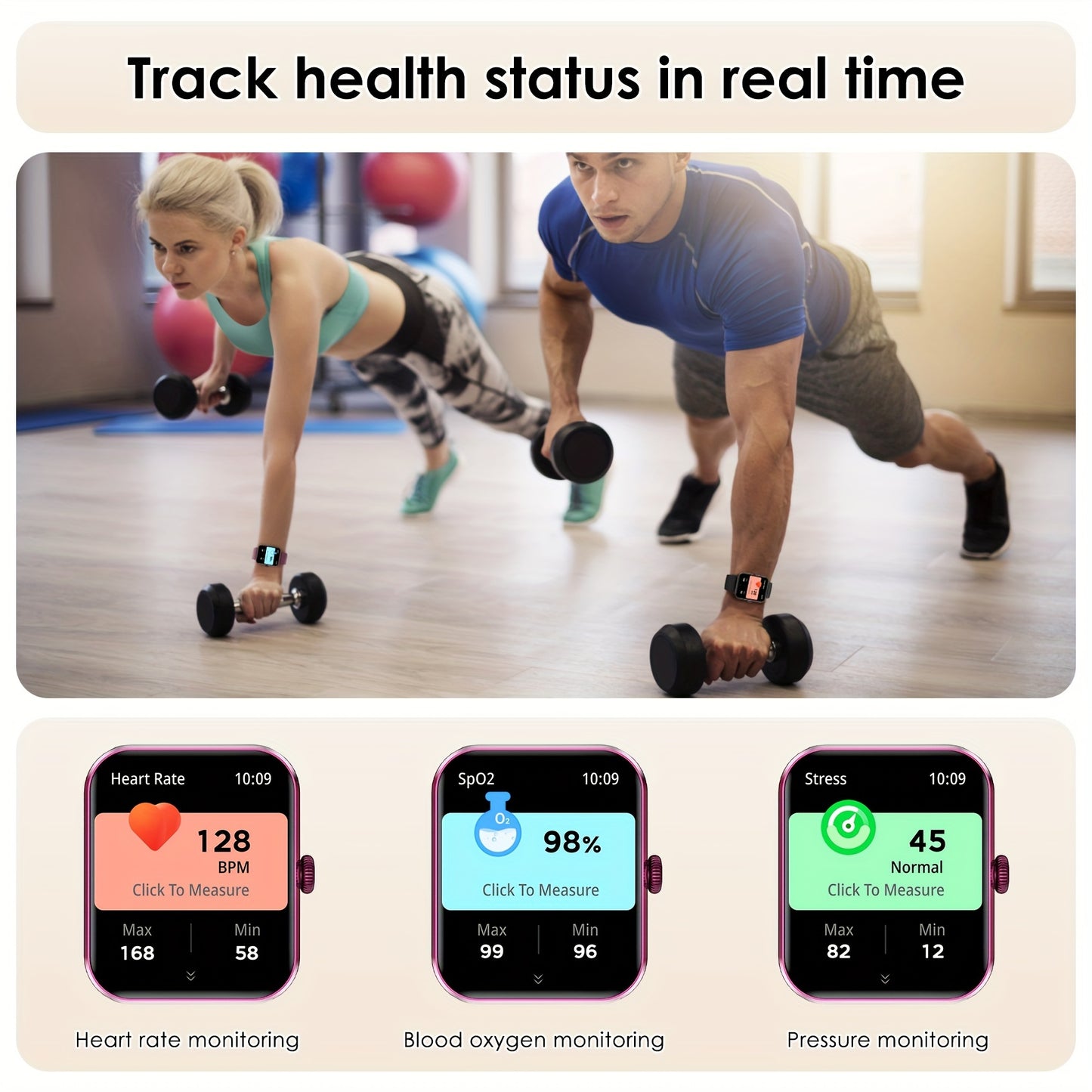 Blackview New Upgraded Smart Watch For Men Women For IPhone Android, 4.7 cm Fitness Tracker Wireless Call (Answer/Make), 100+ Sport Modes, Sports Data Monitoring Multi-functional Sports Bracelet, Black Pink Red Blue Gray. 256