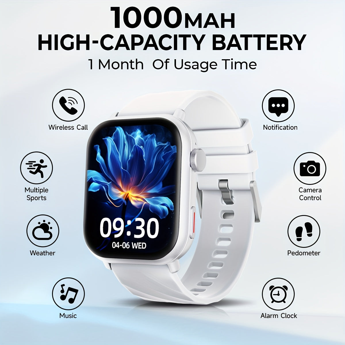High-Quality Smartwatch with 1000 mAh Battery | 1.83-inch HD Touch Screen, Built-in Speaker, Multiple Sports Modes, Wireless Calls, Message Notifications, Music Player, Compatible with iPhone and Android, Perfect for Gifts