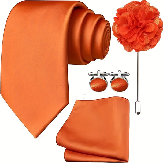 Lot de 5 Accessoires Homme – Cravate, Pochette, Boutons de Manchette et Broche, Ensemble Formelle pour Mariage, Bureau et Fêtes