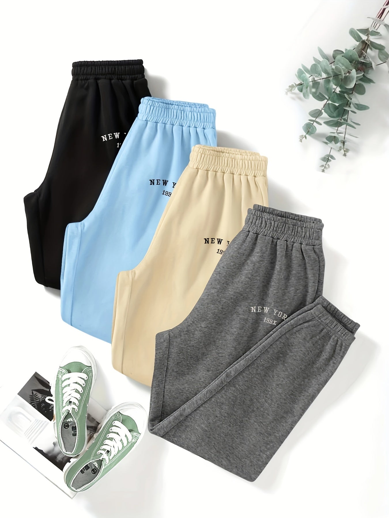 Lot de 4 Joggers Femme – Taille Élastique, Décontractés et Sportifs, Imprimé Lettres