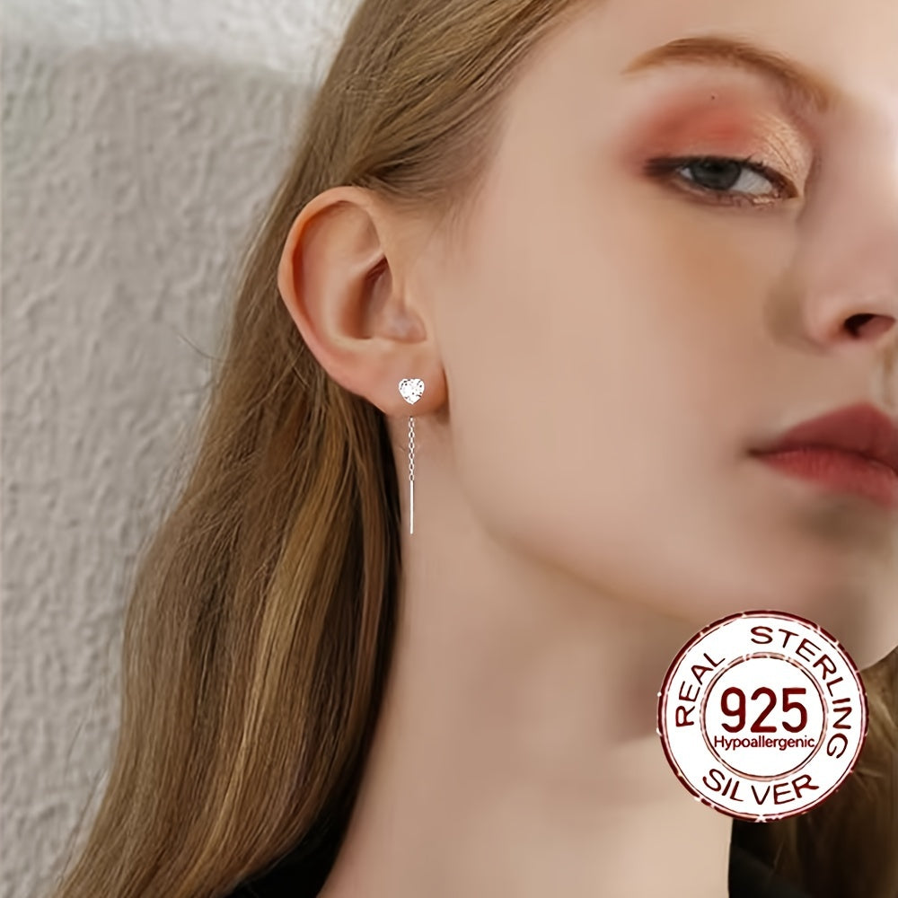 0,6 g S925 argent pur hypoallergénique brillant zircon synthétique combiné avec zircon cubique pendentif longue chaîne fil élégant minimaliste boucle d'oreille piercing