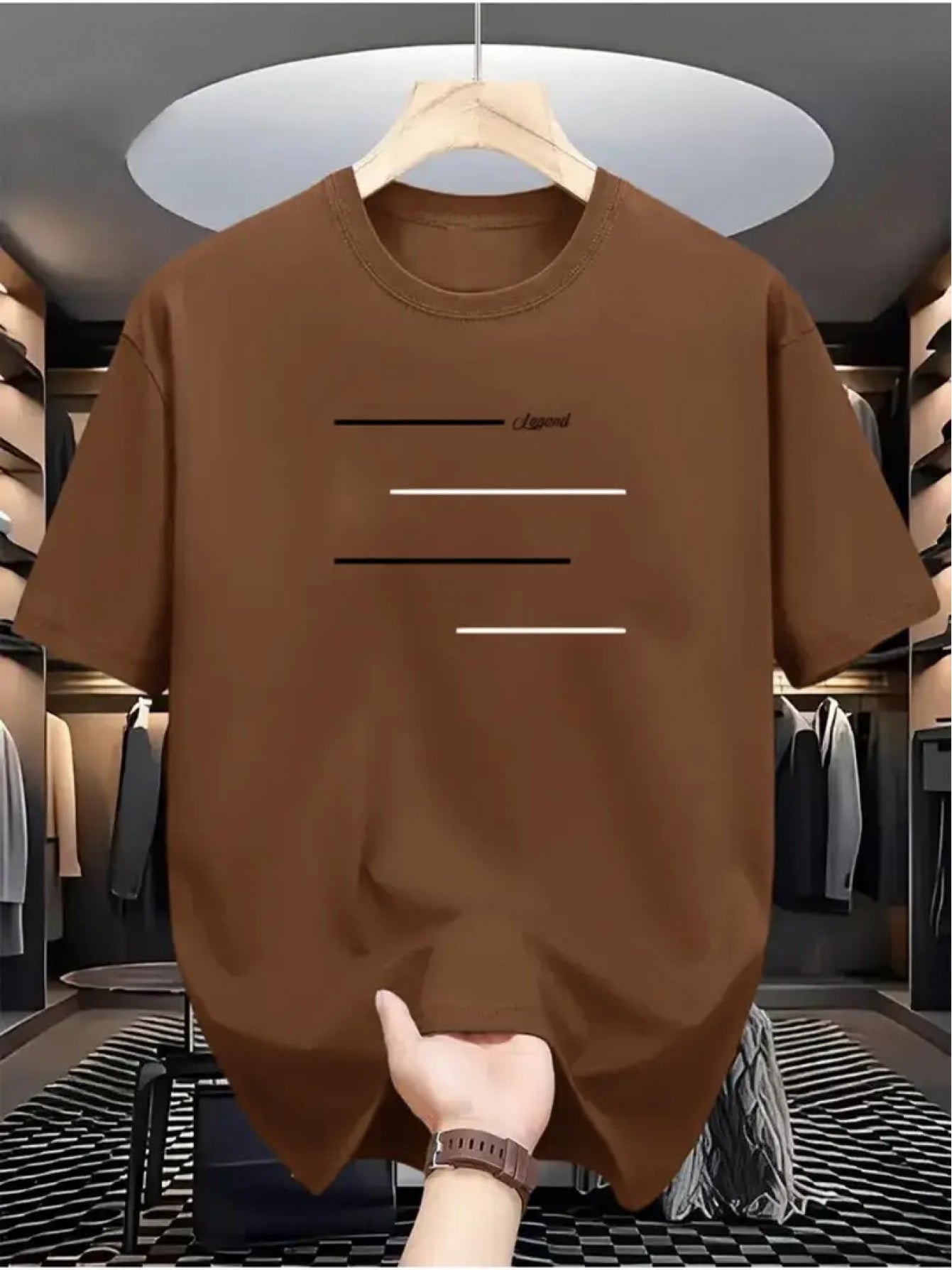 100% Cotton Unisex Loose Fit T-Shirt, Round Neck, Pure Cotton Positioning Print, 4pcs Horizontal Line Pattern, Casual Short Sleeve, Comfortable for Middle-Aged and Young Men, Trendy Adult T-Shirt XZL13