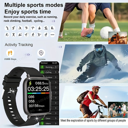 Montre Connectée 4,65 cm à Écran Tactile Complet – Appels Sans Fil, 100+ Modes Sport, Bluetooth 4.0, Bracelet Acier Inoxydable, Recharge USB, Contrôle Caméra et Musique à Distance, Compatible iPhone/Android, Cadeau Idéal pour les Passionnés de Fitness