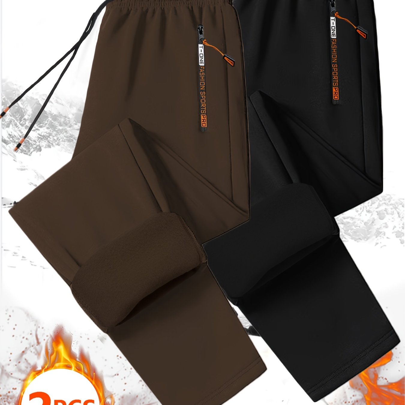 Pantalons thermiques en polaire pour homme (2 pièces) – poches zippées, taille à cordon, pantalons d’hiver chauds et résistants, idéals sport, course et activités extérieures, bleu marine, lavables à la main