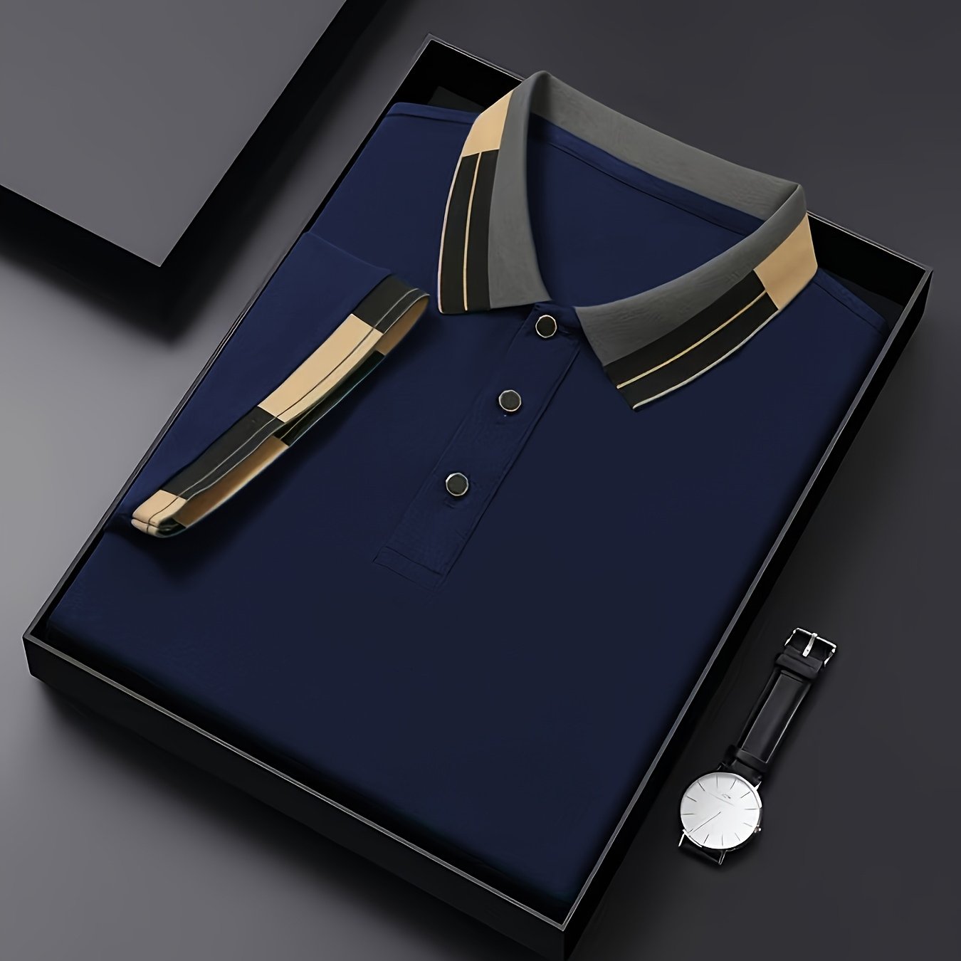 Men's New Color-Block Shirt, Jacquard Collar Design, Button Details, Lightweight Soft Fabric, Breathable Outdoor Casual Business Shirt, Essential for Daily Casual Wear