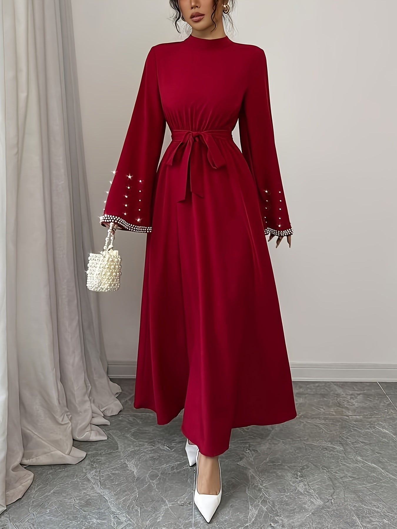 Elegant Women'S High-Neck Flared Sleeve Dress