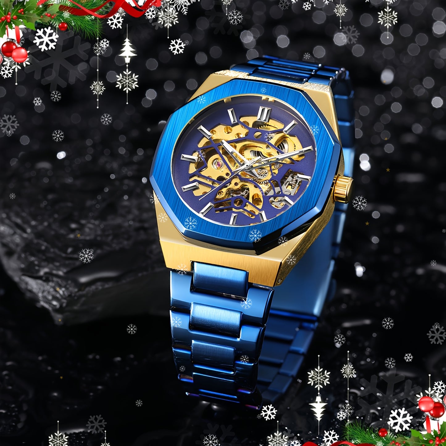 Montre Homme de Luxe Automatique – Cadran Noir en Acier Inoxydable, Boîtier et Cadran en Alliage, Design Élégant, Style Professionnel, Idéale pour Homme, Cadeau Parfait pour Noël, Halloween et Nouvel An