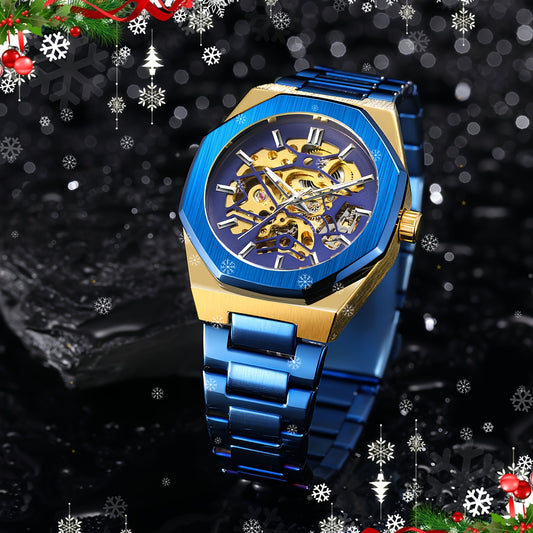 Montre Homme de Luxe Automatique – Cadran Noir en Acier Inoxydable, Boîtier et Cadran en Alliage, Design Élégant, Style Professionnel, Idéale pour Homme, Cadeau Parfait pour Noël, Halloween et Nouvel An