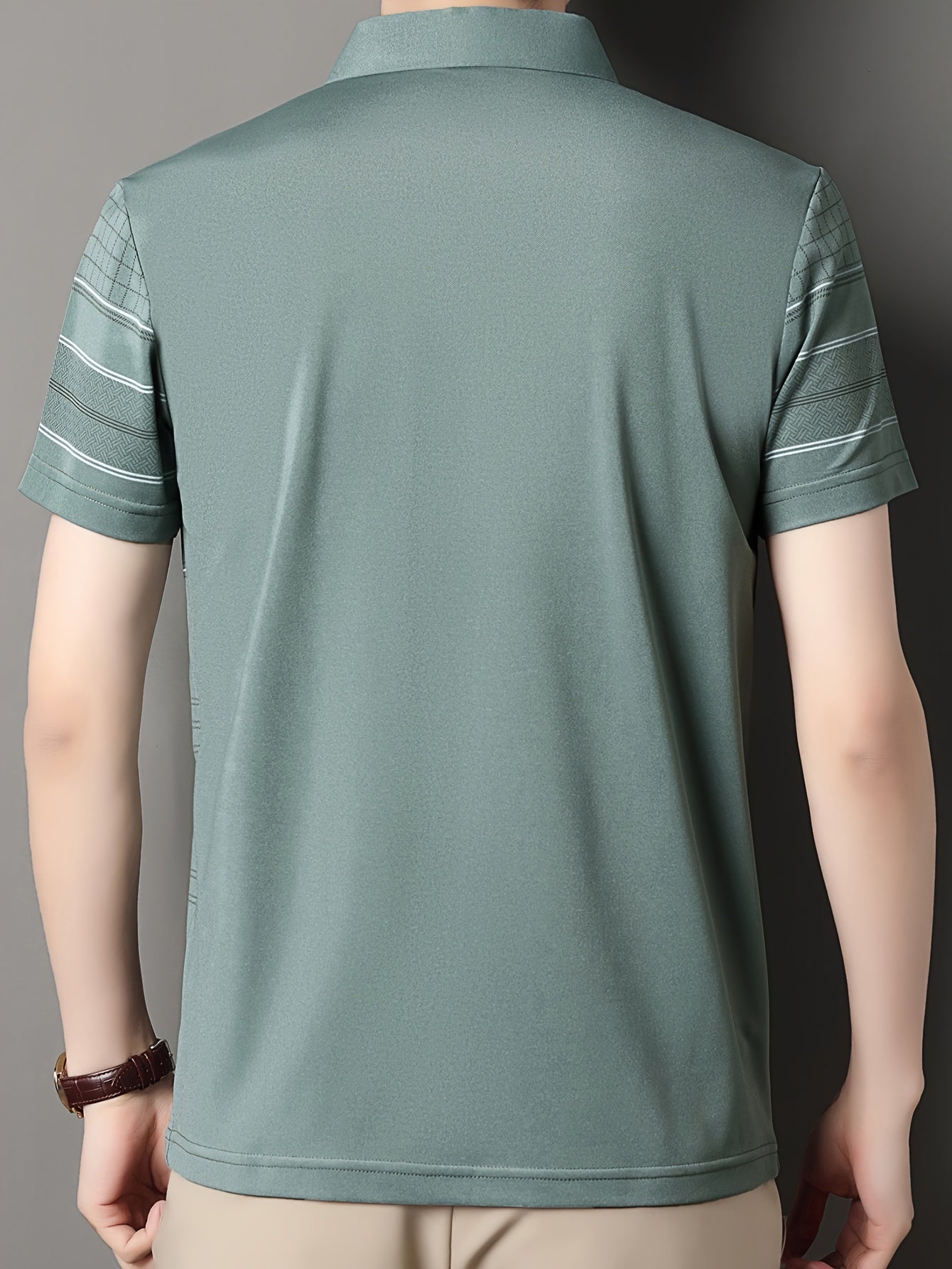 Men'S Summer Casual Short Sleeve T-Shirt with Pockets, Striped Pattern, Half Placket Lapel Collar, Regular Fit - Ideal for Work and Casual Attire, Work Uniform|Short Sleeve Shirt|Sleek Look