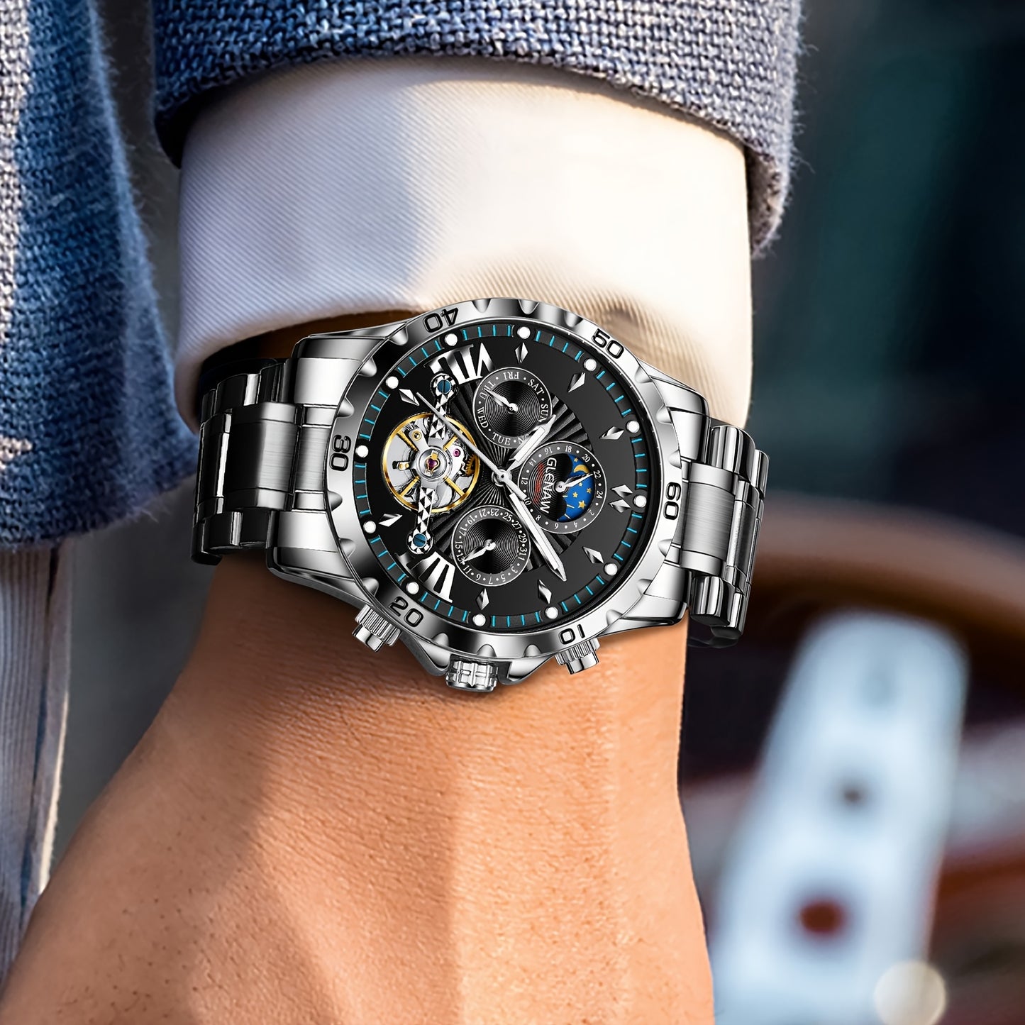 Men's mechanical watch 24 hours date day function Automatic Watches for Men, Automatic Mechanical Watch, Watch For Men, Professional Timekeeping, Date Function Watch, Men's Wristwatch, Precision Timepiece, Adult Male, Profess