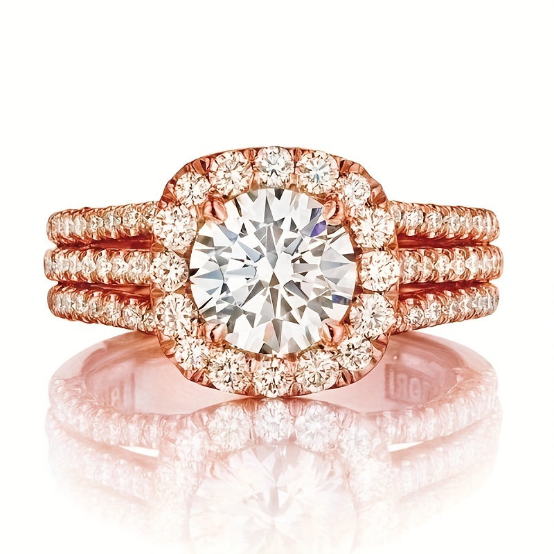 Elegant Wedding Jewelry for Brides Featuring a Round Zirconia Ring with a 4 Prong Setting, Perfect for Romantic Engagements And Stylish Gifts.