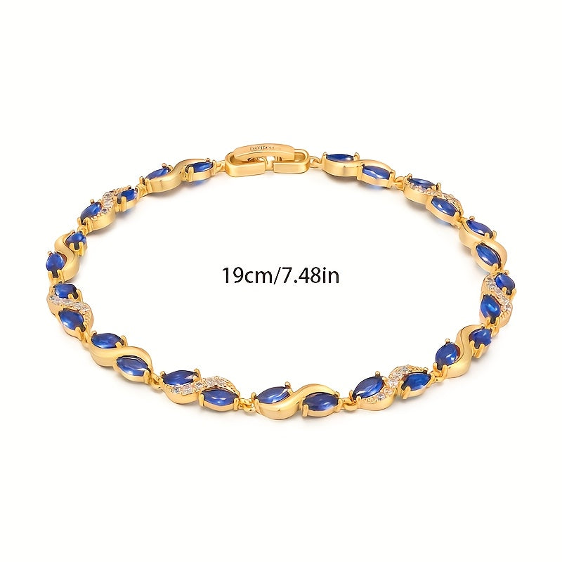 Bracelet élégant pour femme en argent 925 avec zirconia synthétique bleu 5A, accessoire tendance et raffiné, parfait comme cadeau pour une soirée en amoureux, Saint-Valentin ou pour mère et fille, livré avec coffret cadeau