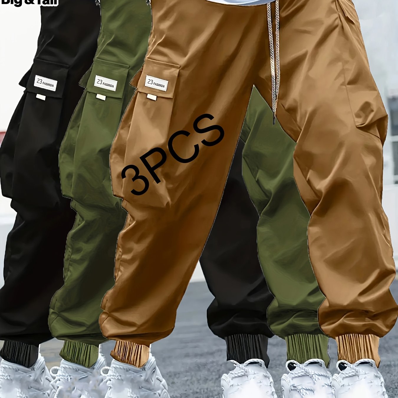 Ensemble pantalon cargo grande taille pour homme (3 pièces) – robustes, multi-poches cargo, tissu non extensible, toutes saisons, idéals construction, randonnée et usage quotidien, style décontracté et durable