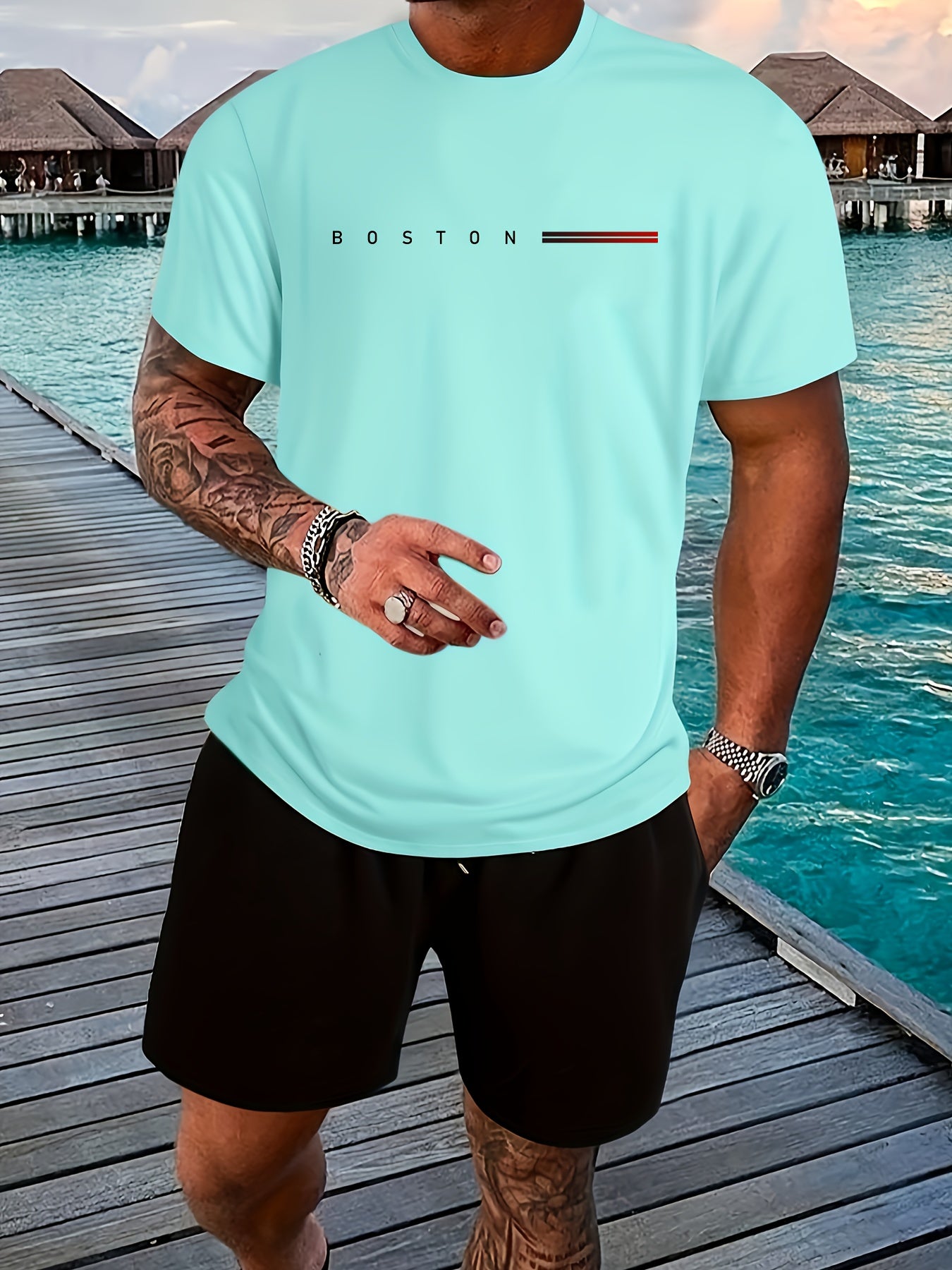 Men's Heavyweight 100% Cotton T-Shirt with Boston Terrier Print - Twist-Detailed Round Neck Short Sleeve Casual Tee Suitable for All-Season Wear - Machine Washable Comfortable Everyday Top for Men (Men's Fashion)