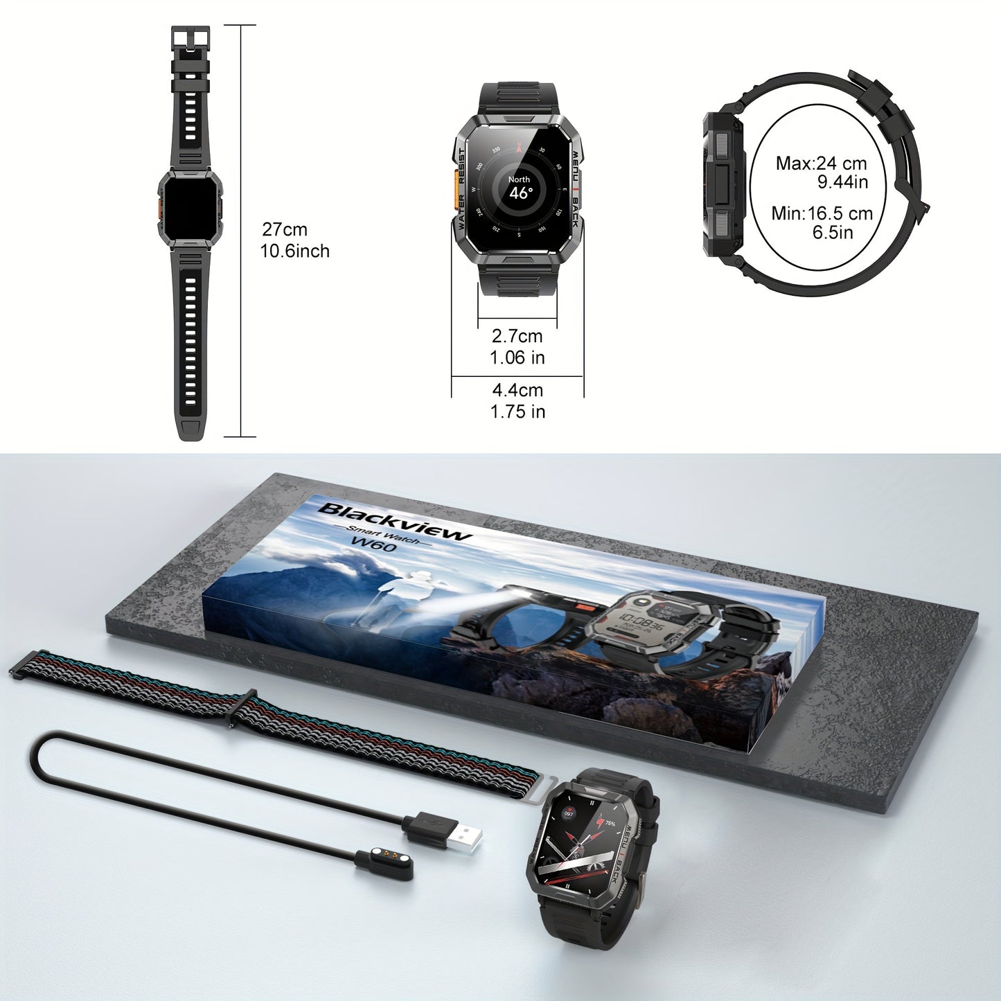 Montre Connectée Homme 900 mAh – Écran HD 2,01", Lampe Torche LED, Podomètre, Calories, Suivi Sport & Distance, Boussole, Recherche de Téléphone – Smartwatch Outdoor Idéale pour Sport & Aventure, Cadeau Anniversaire/Noël