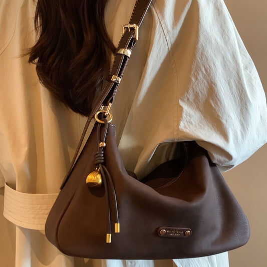 Sac cabas pour femmes – grande capacité, marron café, ferrures dorées, bandoulière et poignée réglables, fermeture zippée, élégant et polyvalent pour usage professionnel et quotidien.