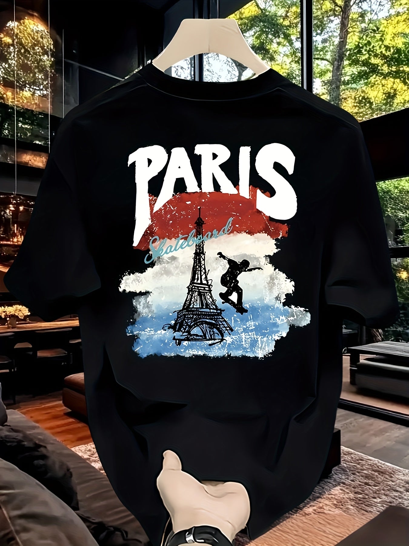 Men'S Heavyweight T-Shirt - Paris Skateboard Graphic, Loose Fit, Short Sleeve, Casual Summer Top with Eiffel Tower Design, Everyday Tshirt | Trendy Casualwear | Durable Fabri