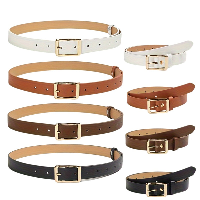 Lot de 4 ceintures stylées – Couleurs blanc, marron, café et noir, boucles carrées, ceintures décoratives pour robes et jeans
