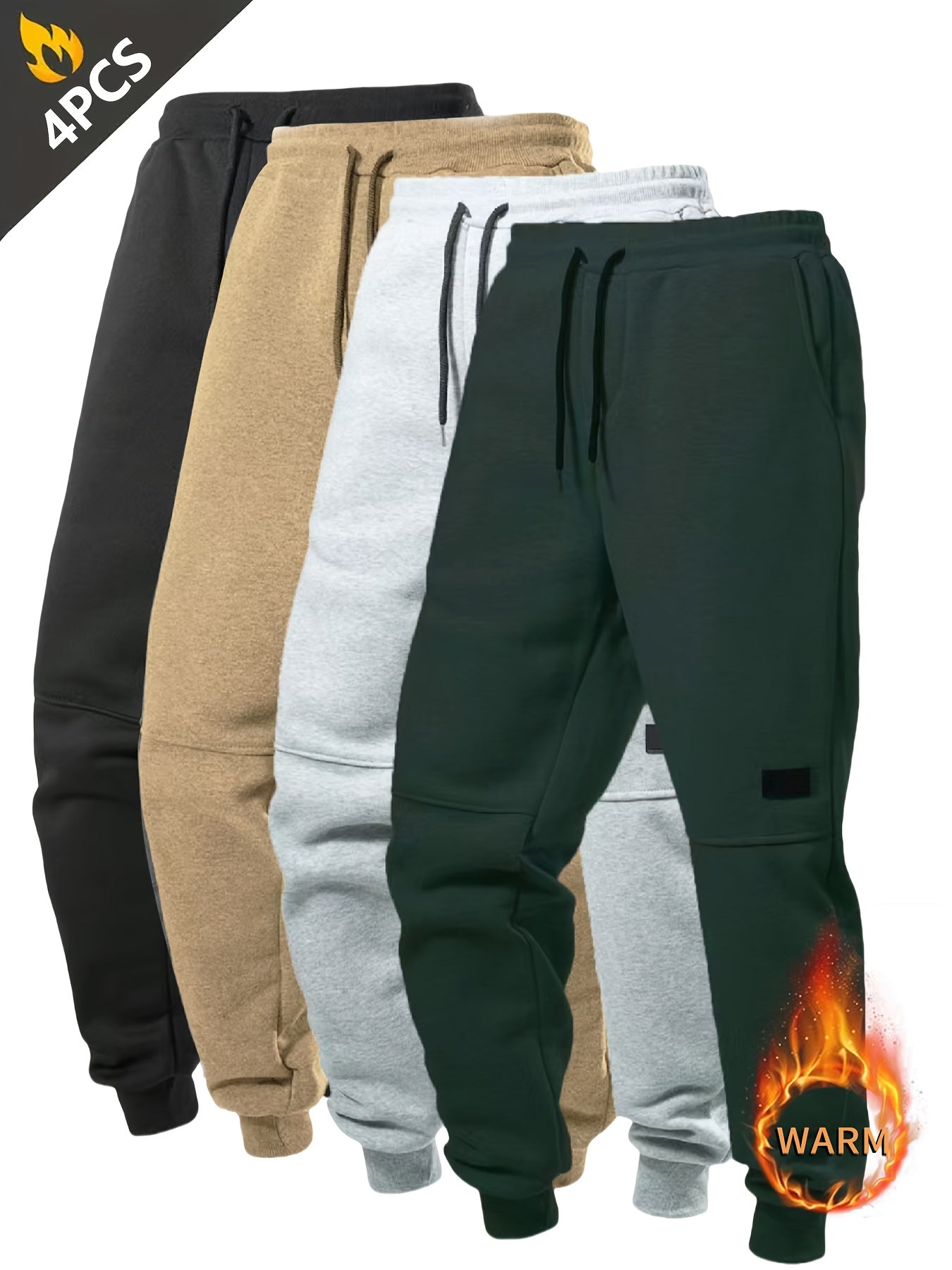 4pcs Joggers Homme – Polaire, Cordon, Casual & Sport, Automne/Hiver