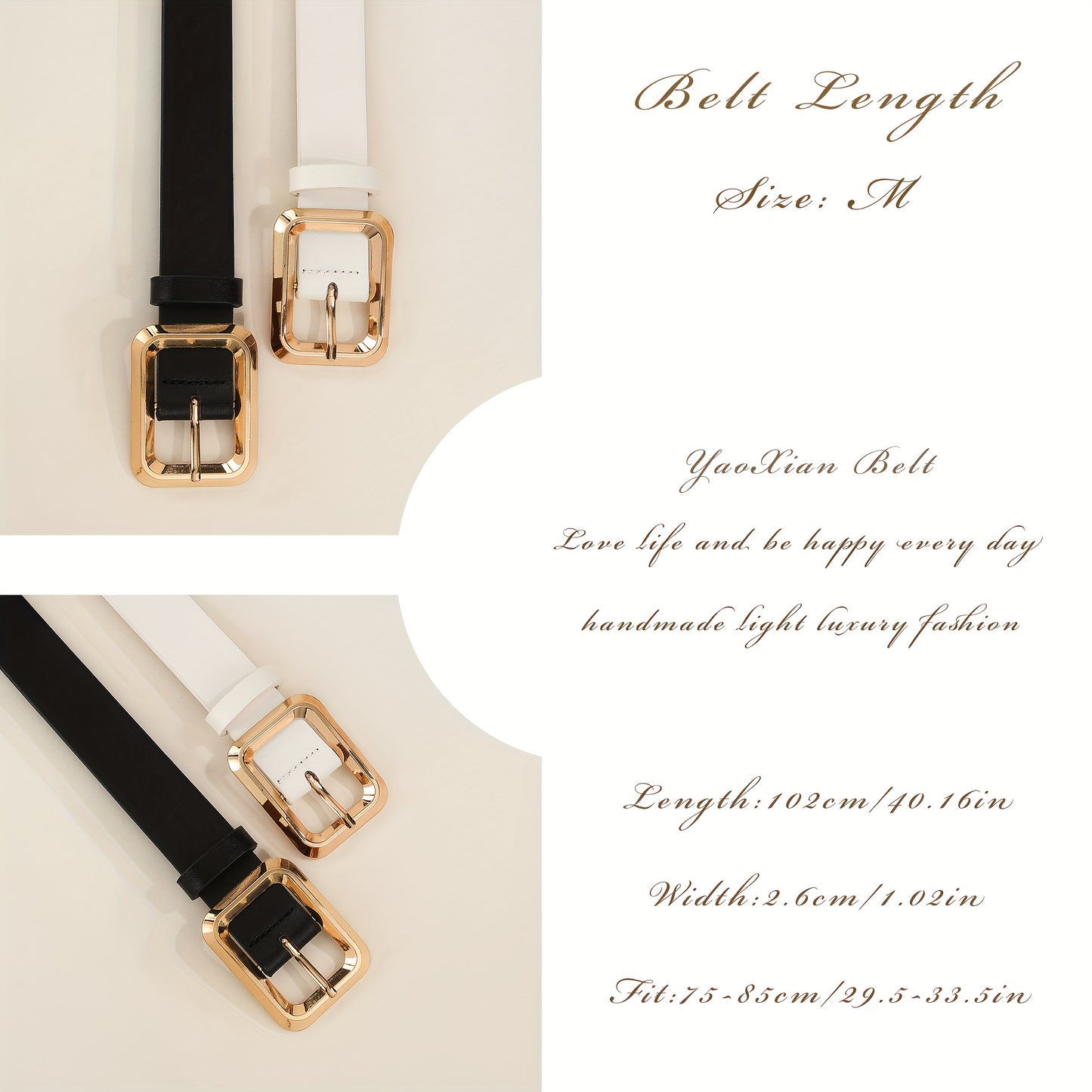 Ceinture Femme à Boucle Carrée Métal – Style Décontracté Bureau, Fait Main, Luxe Léger, Simple et Polyvalente, Adaptée T-shirt, Jeans, Robe, Tenue Formelle ou Décontractée