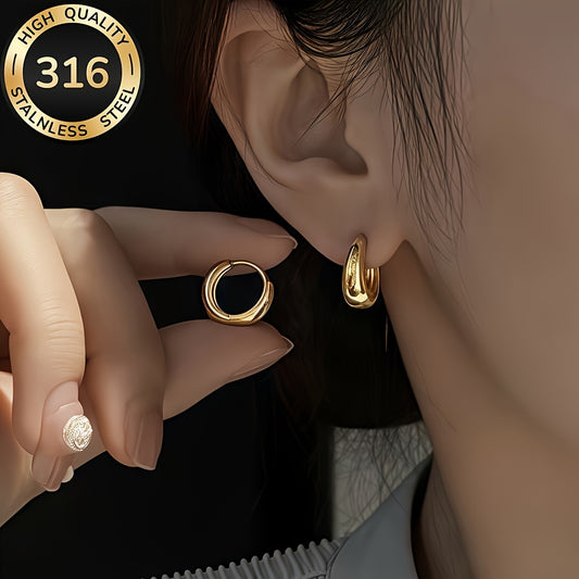 Boucles d’oreilles créoles pour femme en acier inoxydable français hypoallergénique, plaquées or 18 K, résistantes à la décoloration, confortables, design simple et élégant, parfaites pour un usage quotidien ou soirées, cadeau idéal pour la Saint-Valentin