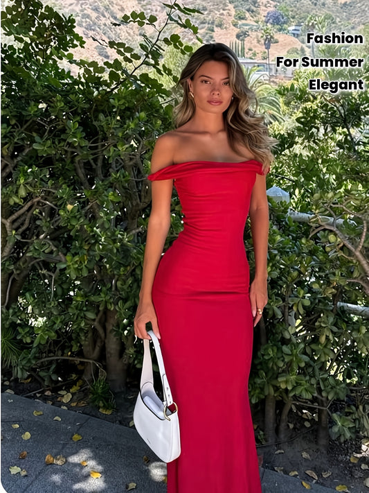 Robe– Style épaules dénudées, fluide avec nœud