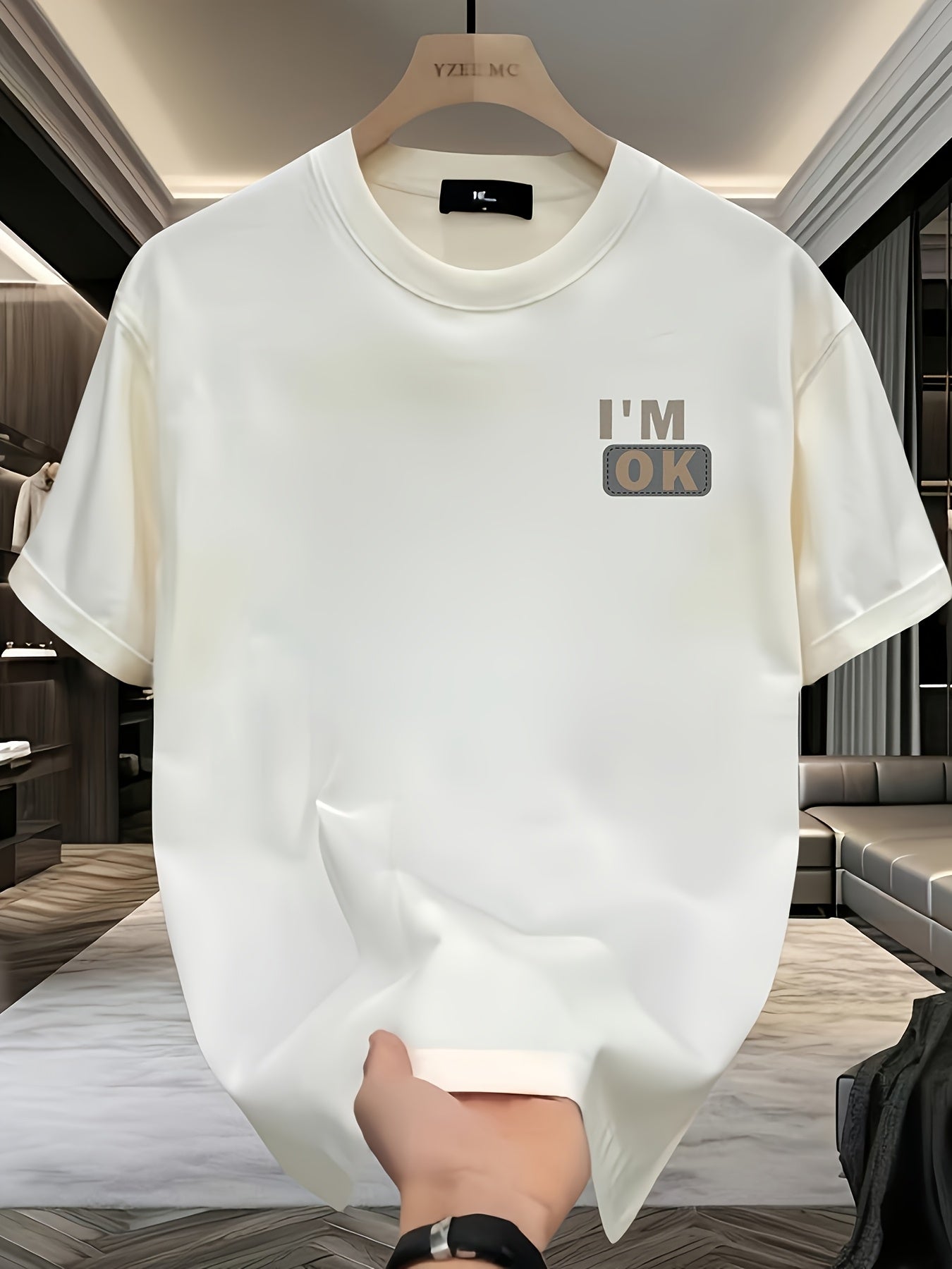 Heavy cotton letter printed short-sleeved T-shirt men's summer loose and versatile top