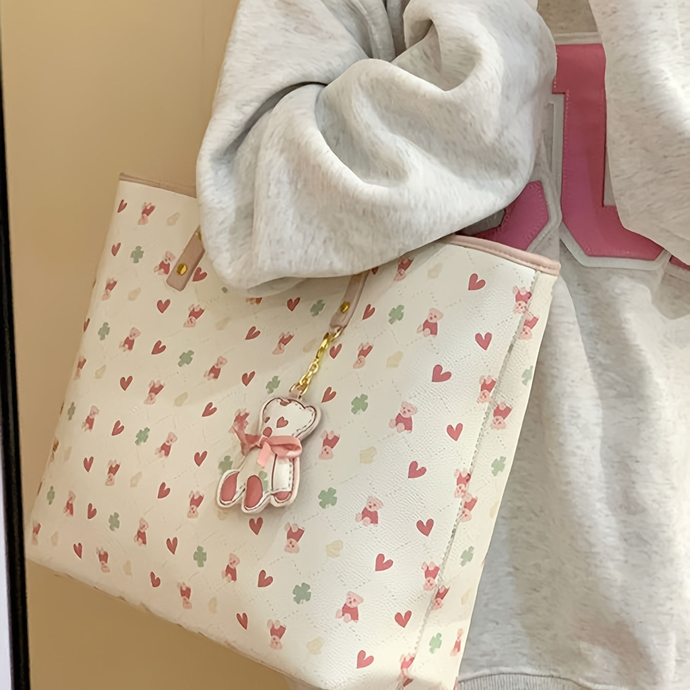 Sac Cabas Femme Mignon Ours – Grande Capacité, Sac à Main pour Cours et Déplacements