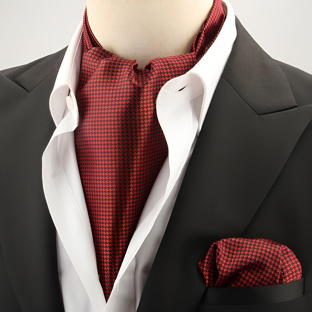 2pcs Ascot Homme – Écharpe et Pochette Style Rétro Britannique pour Mariages et Événements, Motifs Pois/Paisley/Fleur