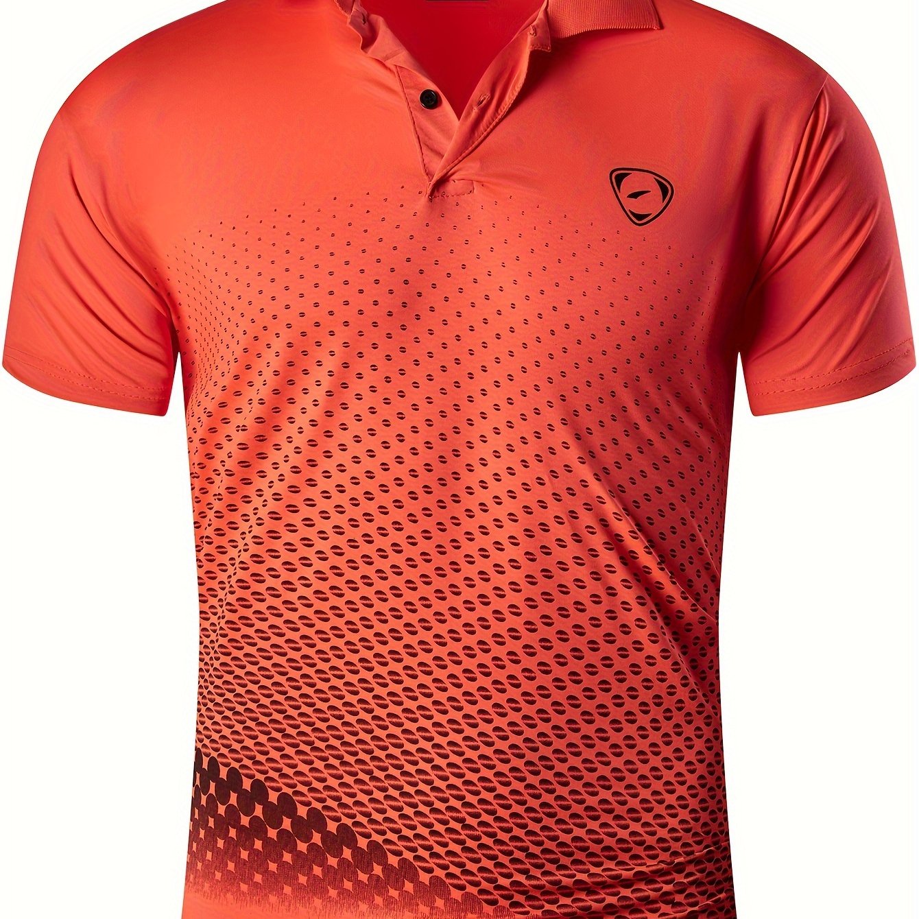 Men's Lightweight Breathable Sport Shirt - Vibrant Orange All-Over Dot Print, Stretch Polyester Short Sleeve with Collar & Button Placket for Tennis Golf Bowling, Regular Fit All-Season Casual Athletic Wear, Tennis A