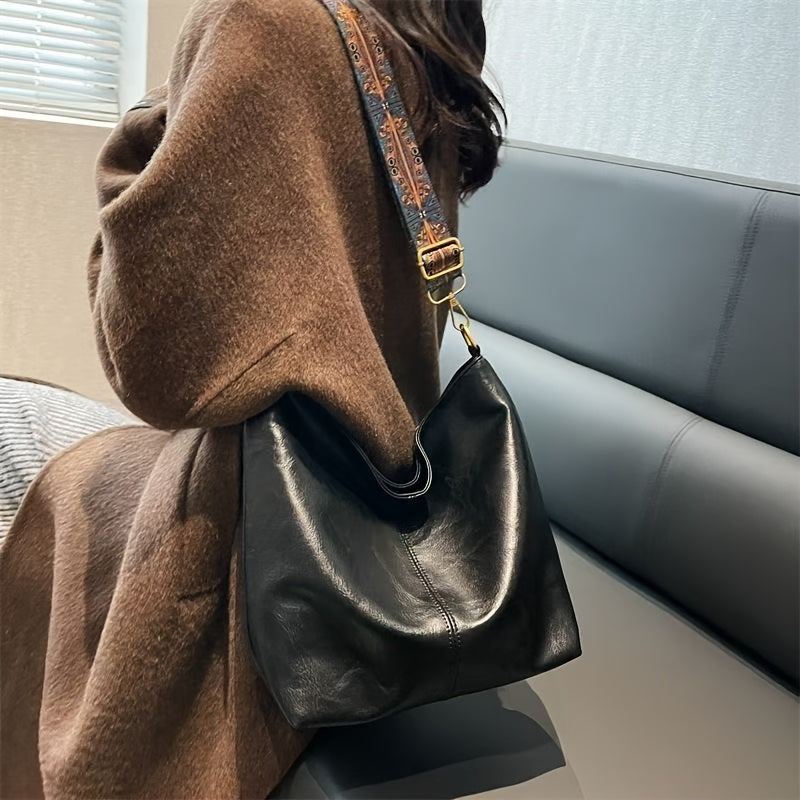 Sac Bandoulière Femme Grande Capacité – Marron Café & Noir, Sangle Réglable, Finitions Dorées, Fermeture Éclair, Design Structuré pour le Travail, le Voyage et le Quotidien