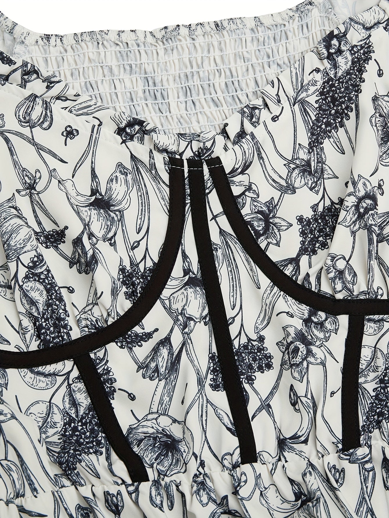 Robe fleurie décontractée élégante femme – col carré, manches, coupe A-line mi-longue avec smocks, coupe ample, printemps/été/automne, vacances et sorties décontractées, matière respirante, mode printemps