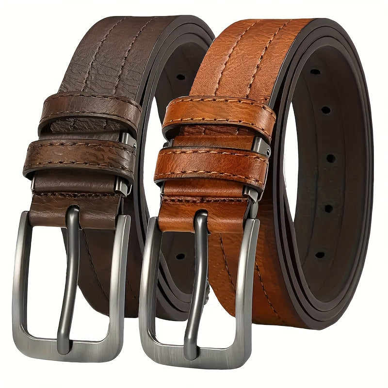 Lot de 2 Ceintures Homme Décontractées Vintage – Ceintures Solides et Respirantes, Conçues pour Hommes d’Affaires, Élégants et Passionnés de Mode, Cadeau Idéal pour Toute Occasion, Ceintures de Luxe avec Boucle Ajustable