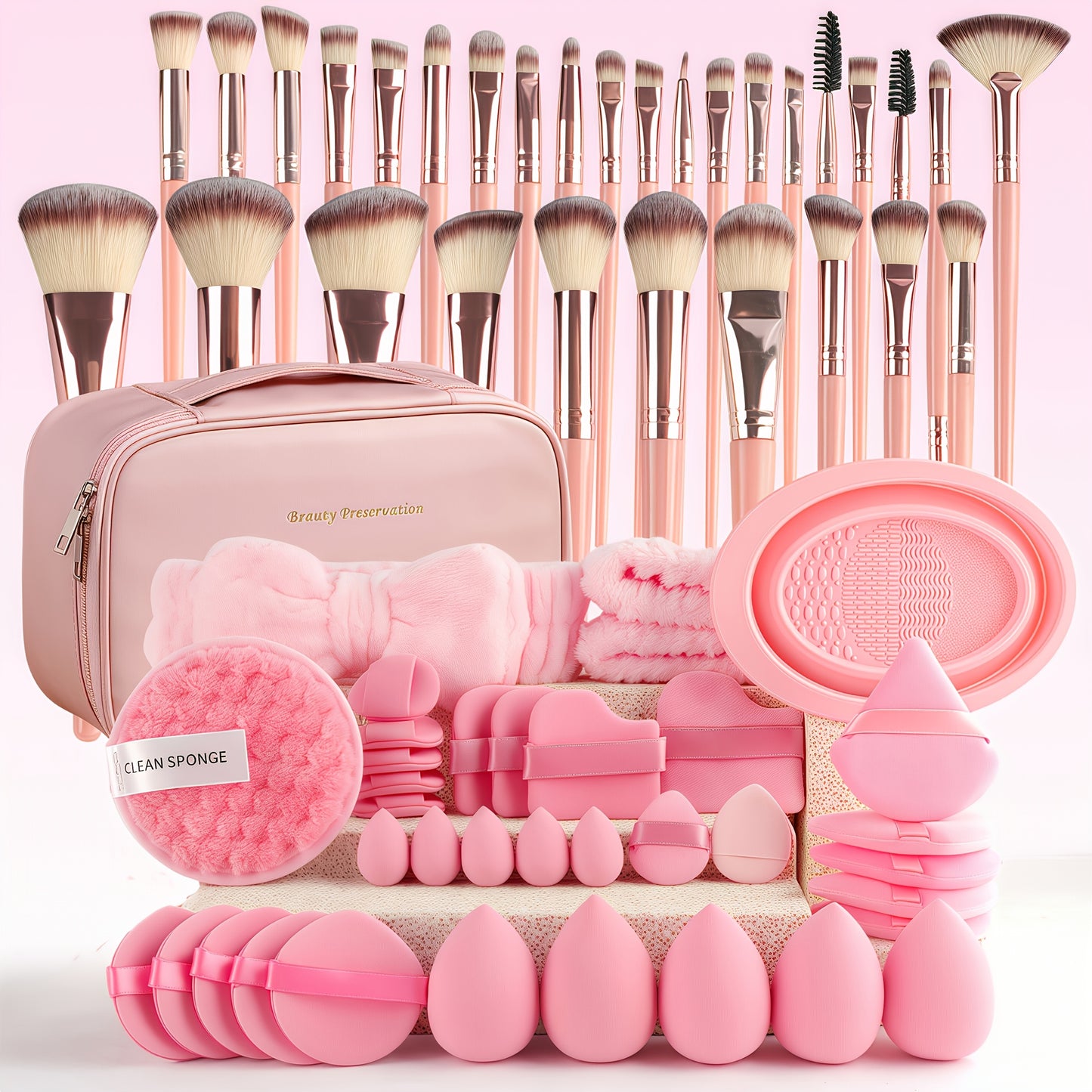Set 14 Pinceaux Maquillage – Pinceaux Rose & Trousse Incluse