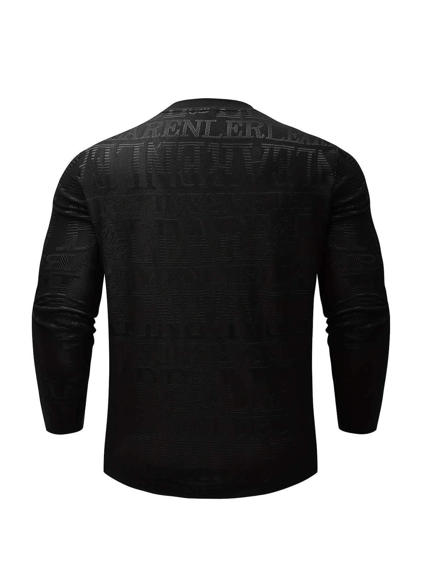 Men's Slim-Fit Casual Long Sleeve T-Shirt with Geometric Letter Design - Breathable Polyester, Machine Washable